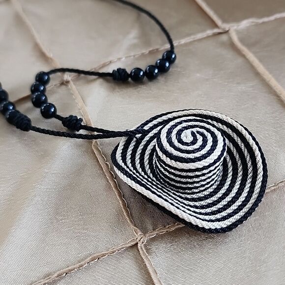 Striped Sun Hat Beaded Cord Necklace - Picture 1 of 9